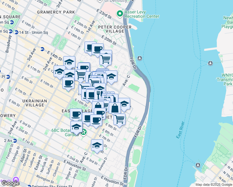 map of restaurants, bars, coffee shops, grocery stores, and more near in New York