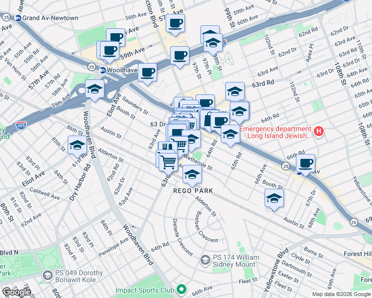 map of restaurants, bars, coffee shops, grocery stores, and more near in Queens