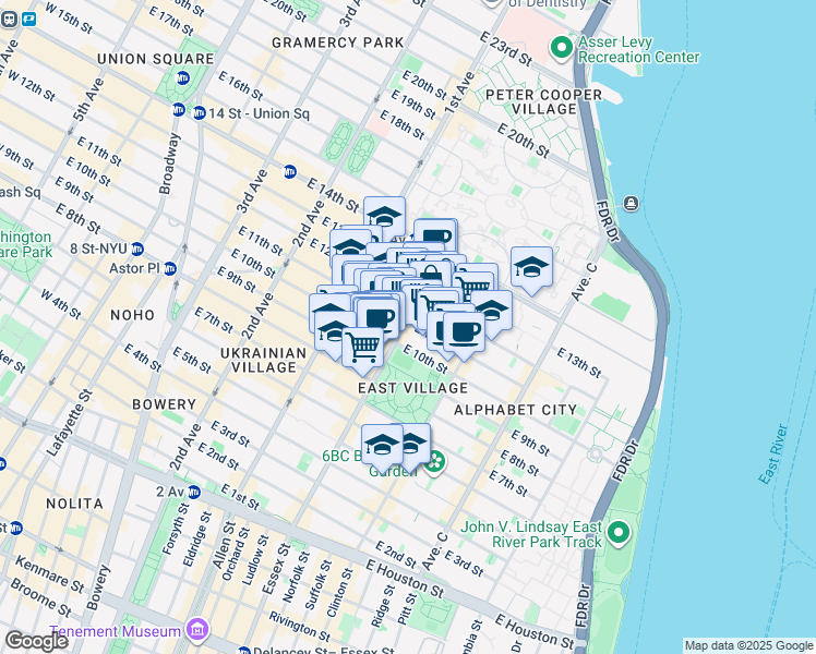 map of restaurants, bars, coffee shops, grocery stores, and more near in New York