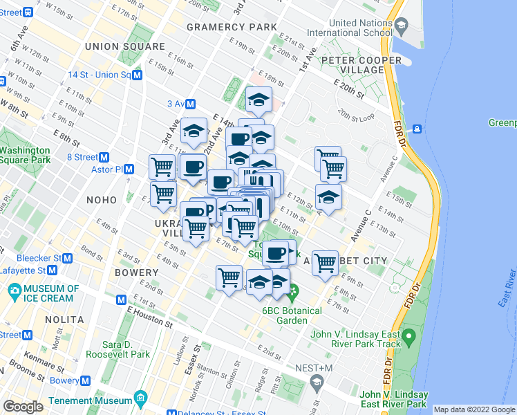 map of restaurants, bars, coffee shops, grocery stores, and more near in New York