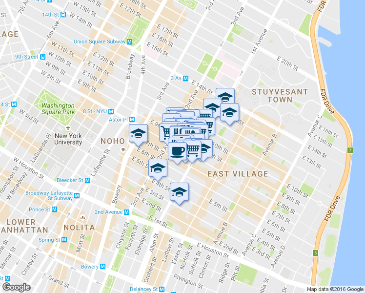 map of restaurants, bars, coffee shops, grocery stores, and more near 69 Saint Marks Place in New York