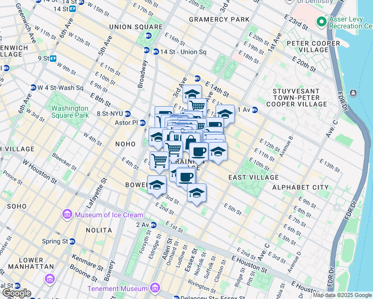 map of restaurants, bars, coffee shops, grocery stores, and more near in New York