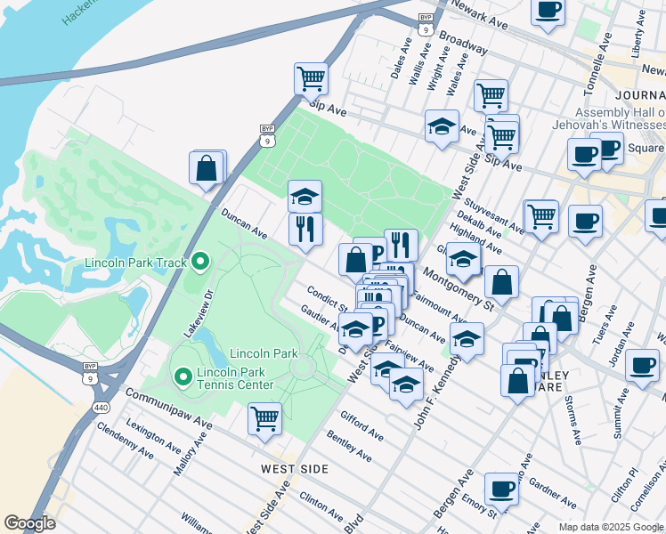 map of restaurants, bars, coffee shops, grocery stores, and more near 226 Duncan Avenue in Jersey City