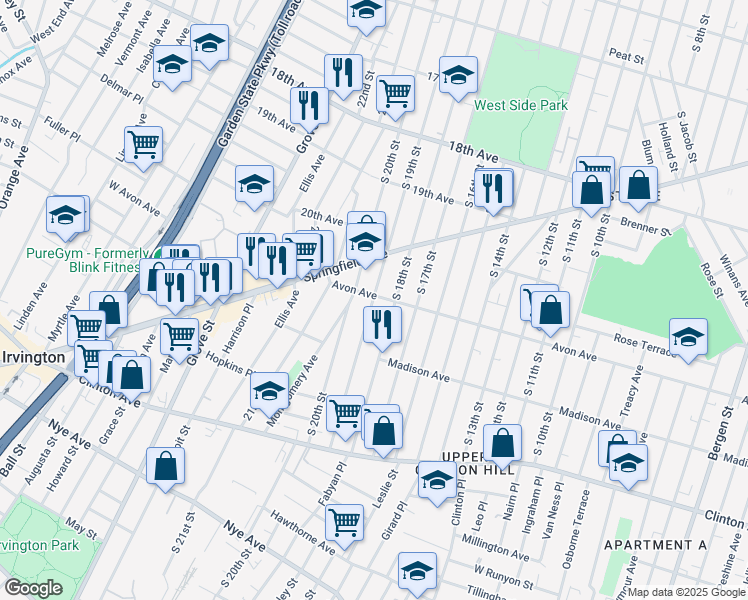 map of restaurants, bars, coffee shops, grocery stores, and more near 812 South 19th Street in Newark