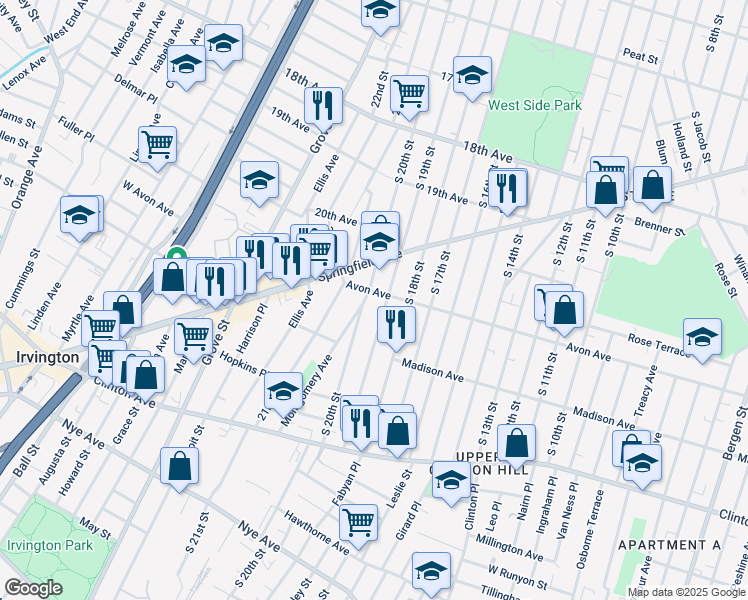 map of restaurants, bars, coffee shops, grocery stores, and more near 812 South 19th Street in Newark