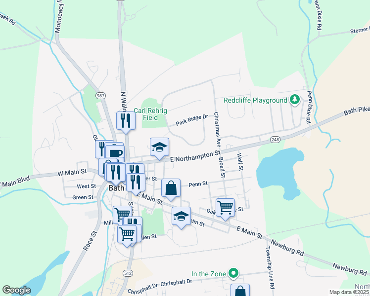 map of restaurants, bars, coffee shops, grocery stores, and more near 119 Spy Glass Hill Road in Bath