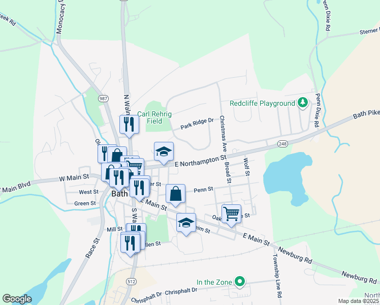 map of restaurants, bars, coffee shops, grocery stores, and more near 119 Spy Glass Hill Road in Bath