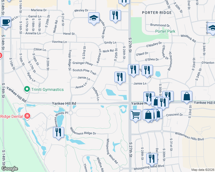 map of restaurants, bars, coffee shops, grocery stores, and more near 8320 Hollynn Lane in Lincoln