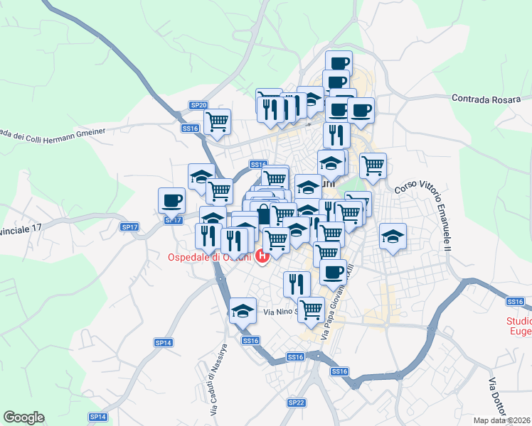 map of restaurants, bars, coffee shops, grocery stores, and more near 48 Via Calatafimi in Ostuni