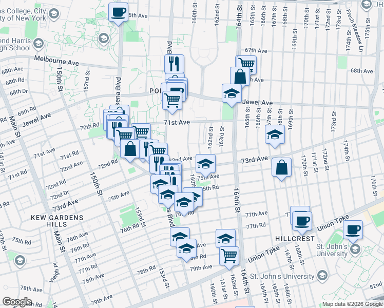 map of restaurants, bars, coffee shops, grocery stores, and more near in Queens