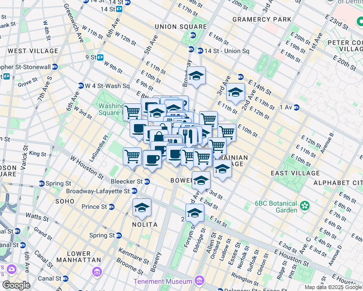 map of restaurants, bars, coffee shops, grocery stores, and more near in New York