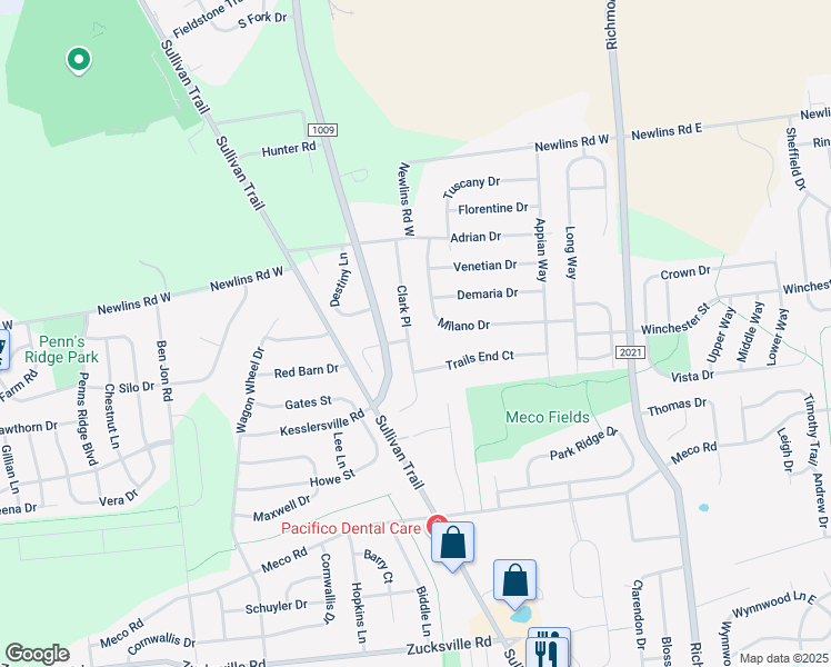 map of restaurants, bars, coffee shops, grocery stores, and more near 2700 Clark Place in Easton