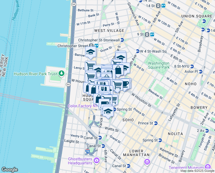 map of restaurants, bars, coffee shops, grocery stores, and more near in New York