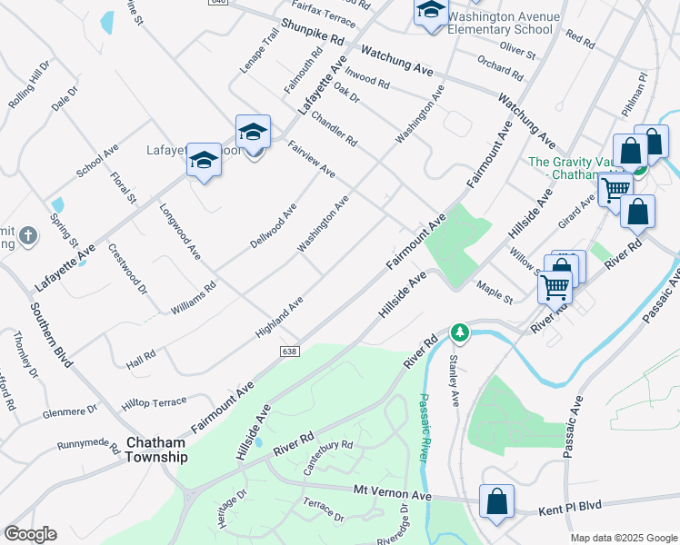 map of restaurants, bars, coffee shops, grocery stores, and more near 45 Highland Avenue in Chatham