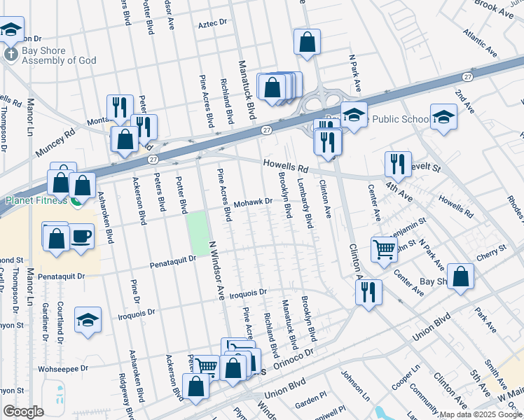 map of restaurants, bars, coffee shops, grocery stores, and more near 528 Richland Boulevard in Brightwaters