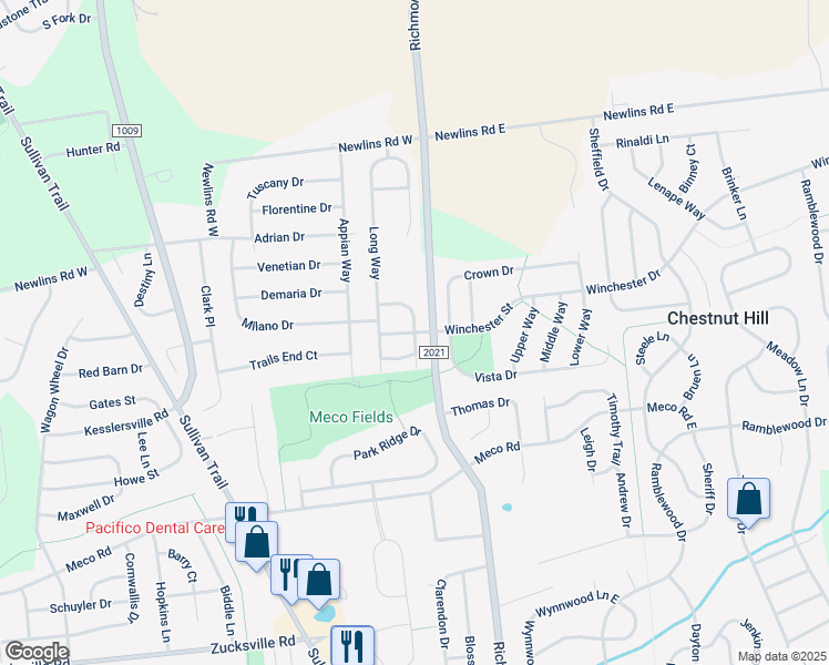 map of restaurants, bars, coffee shops, grocery stores, and more near 108 Winchester Street in Easton