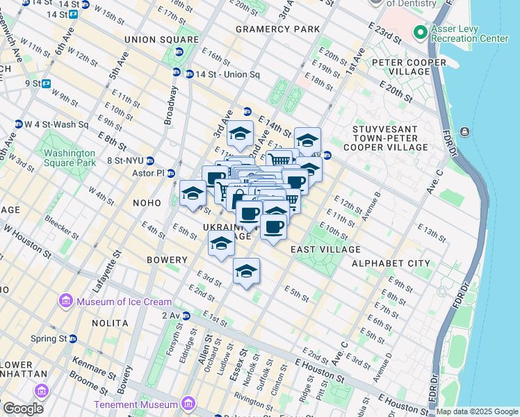 map of restaurants, bars, coffee shops, grocery stores, and more near 69 Saint Marks Place in New York