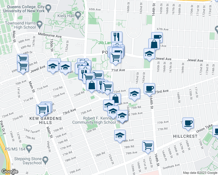 map of restaurants, bars, coffee shops, grocery stores, and more near 157-01 Aguilar Avenue in Queens