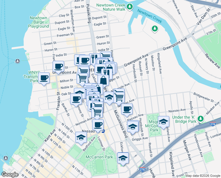 map of restaurants, bars, coffee shops, grocery stores, and more near in Brooklyn