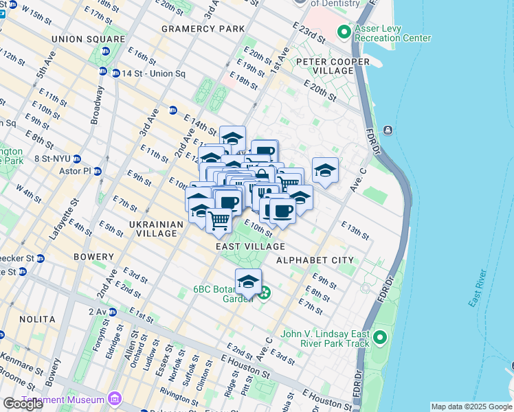 map of restaurants, bars, coffee shops, grocery stores, and more near in New York