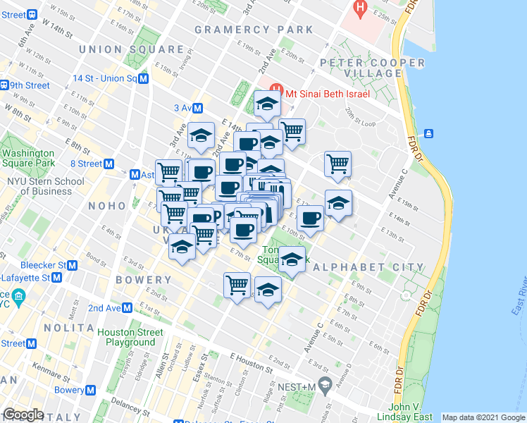 map of restaurants, bars, coffee shops, grocery stores, and more near in New York