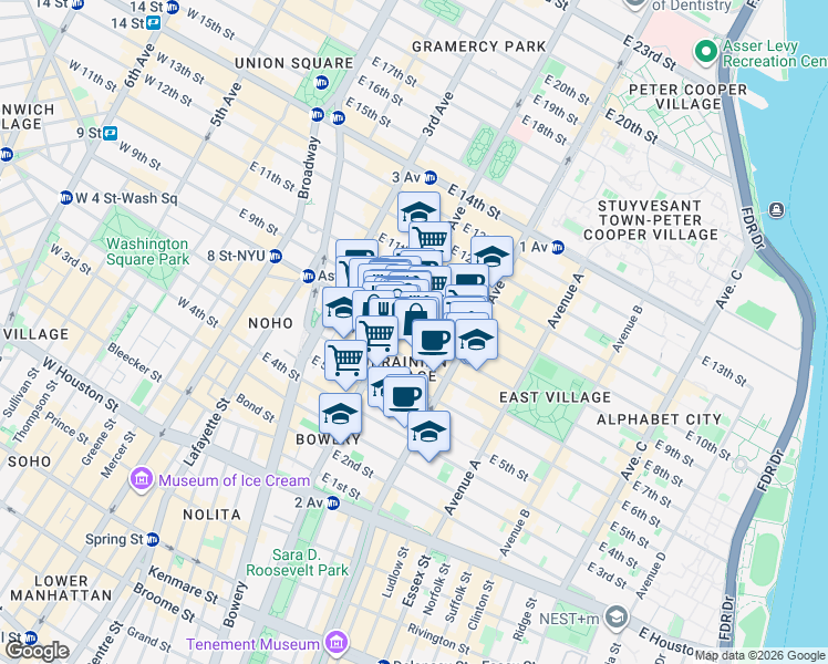 map of restaurants, bars, coffee shops, grocery stores, and more near in New York