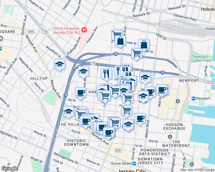 map of restaurants, bars, coffee shops, grocery stores, and more near 30 County Road 729 in Jersey City