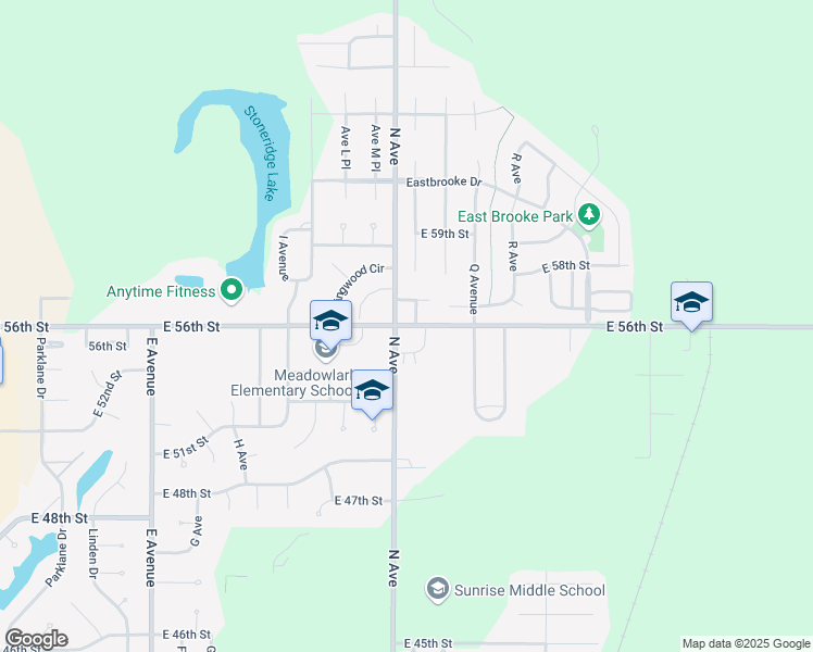 map of restaurants, bars, coffee shops, grocery stores, and more near 2041 East 56th Street in Kearney