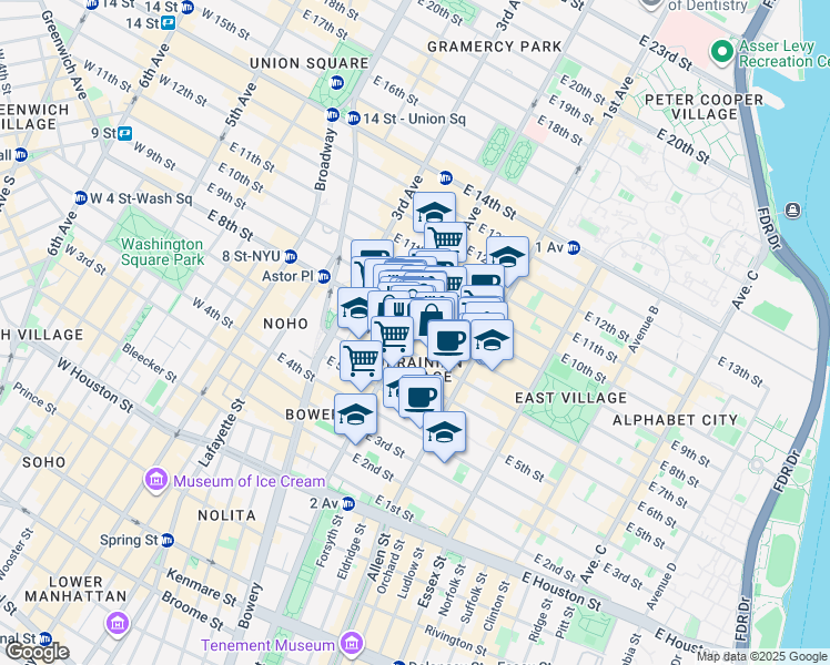 map of restaurants, bars, coffee shops, grocery stores, and more near in New York