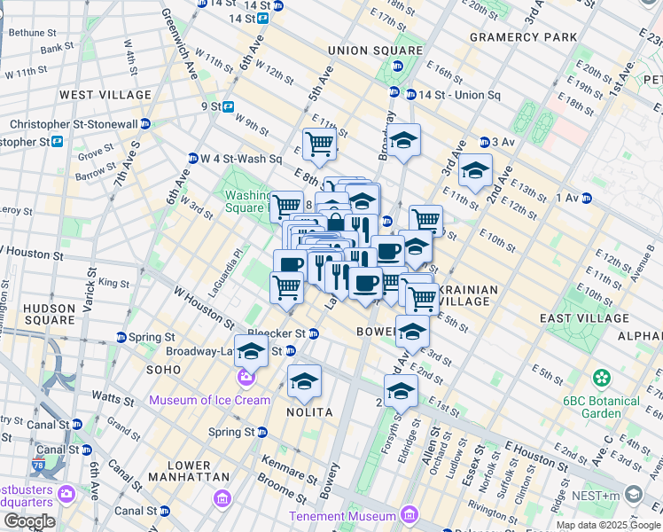 map of restaurants, bars, coffee shops, grocery stores, and more near 700 Broadway in New York