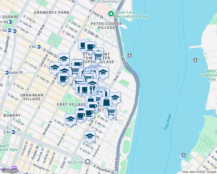 map of restaurants, bars, coffee shops, grocery stores, and more near in New York