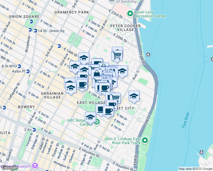map of restaurants, bars, coffee shops, grocery stores, and more near in New York
