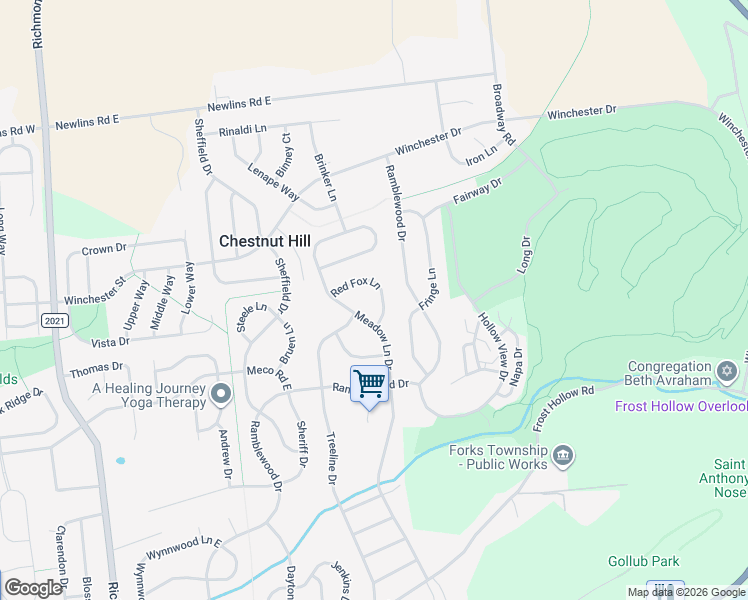 map of restaurants, bars, coffee shops, grocery stores, and more near 624 Red Fox Lane in Easton