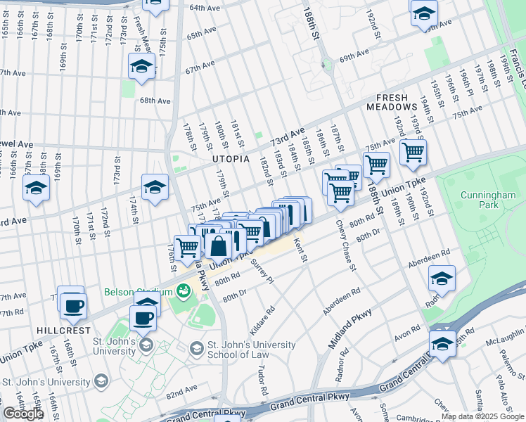map of restaurants, bars, coffee shops, grocery stores, and more near in Queens