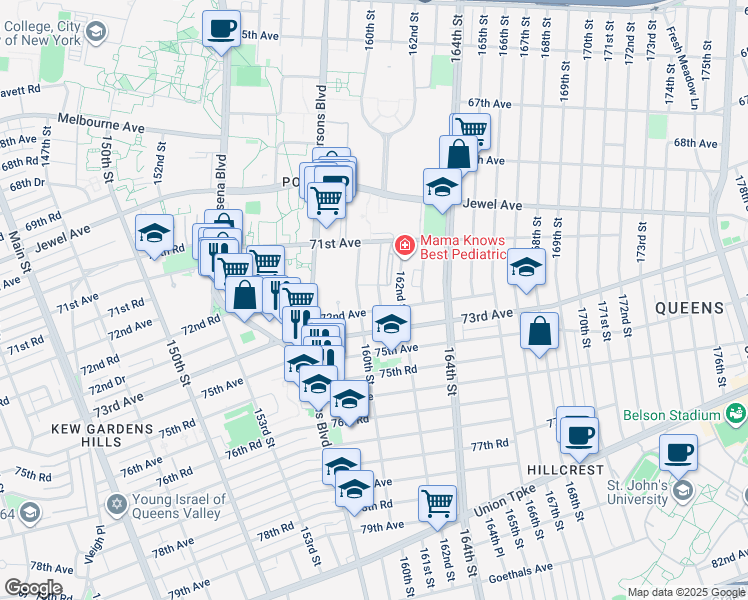 map of restaurants, bars, coffee shops, grocery stores, and more near in Queens