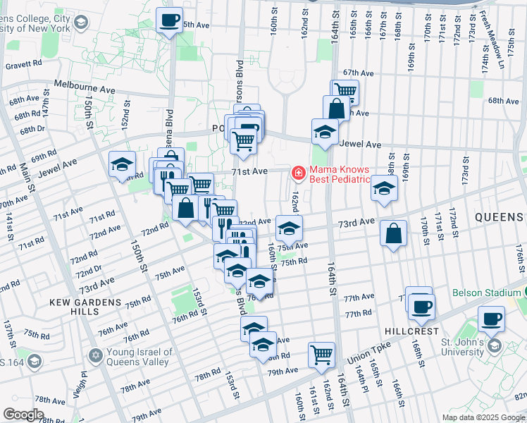 map of restaurants, bars, coffee shops, grocery stores, and more near in Queens