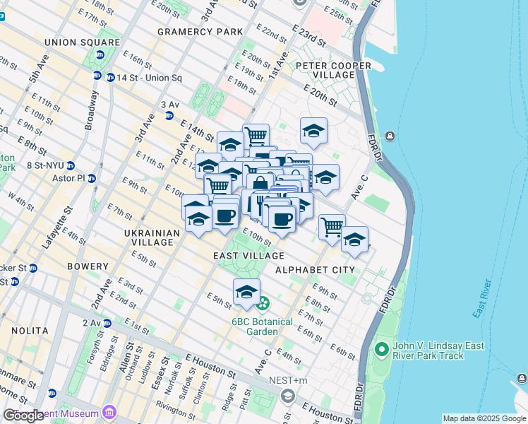 map of restaurants, bars, coffee shops, grocery stores, and more near in New York