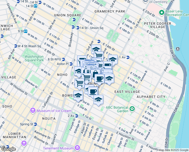 map of restaurants, bars, coffee shops, grocery stores, and more near in New York