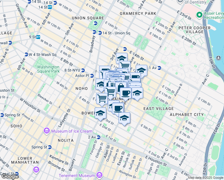 map of restaurants, bars, coffee shops, grocery stores, and more near in New York