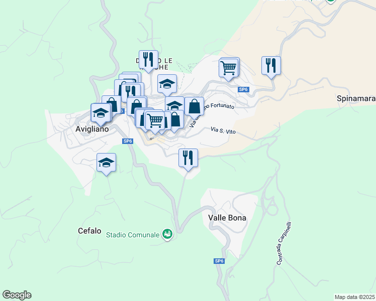 map of restaurants, bars, coffee shops, grocery stores, and more near 41B Via Don Luigi Sturzo in Avigliano