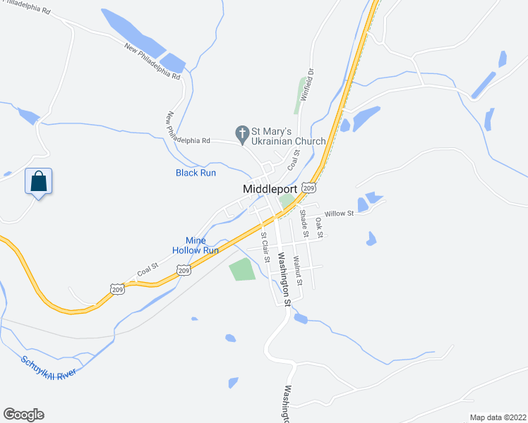 map of restaurants, bars, coffee shops, grocery stores, and more near 19 Main in Middleport