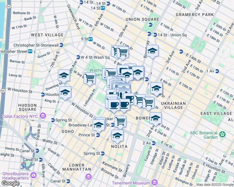 map of restaurants, bars, coffee shops, grocery stores, and more near in New York