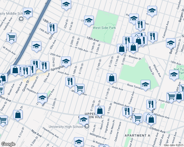 map of restaurants, bars, coffee shops, grocery stores, and more near 744 South 15th Street in Newark