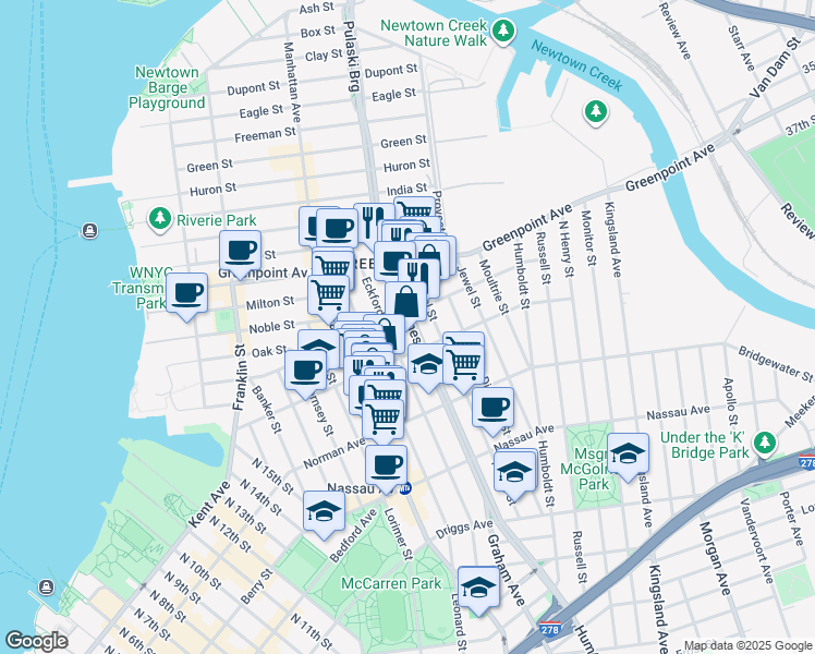 map of restaurants, bars, coffee shops, grocery stores, and more near in Brooklyn
