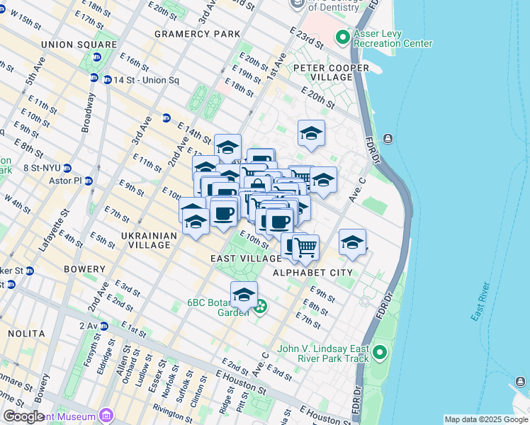 map of restaurants, bars, coffee shops, grocery stores, and more near in New York