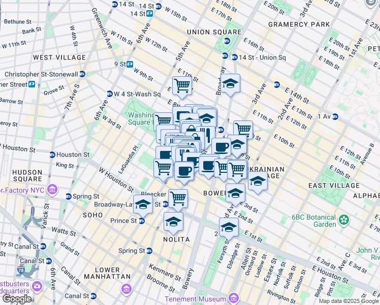 map of restaurants, bars, coffee shops, grocery stores, and more near 700 Broadway in New York