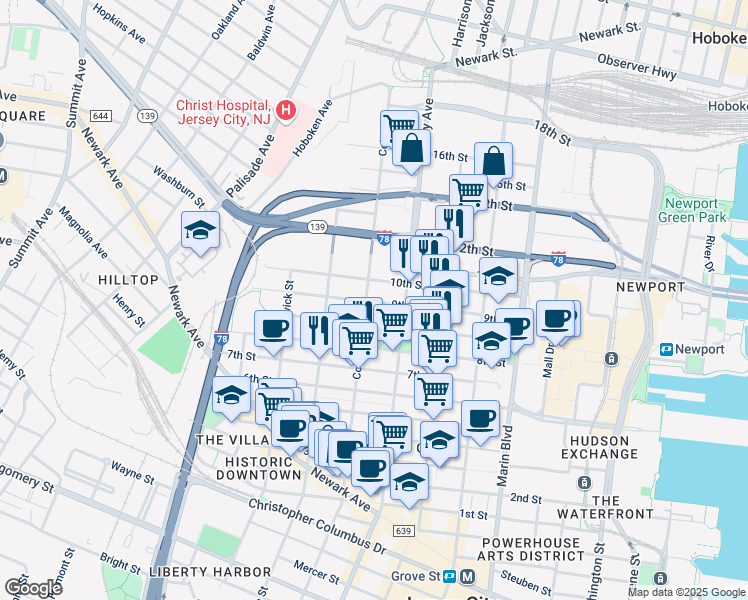map of restaurants, bars, coffee shops, grocery stores, and more near 30 County Road 729 in Jersey City