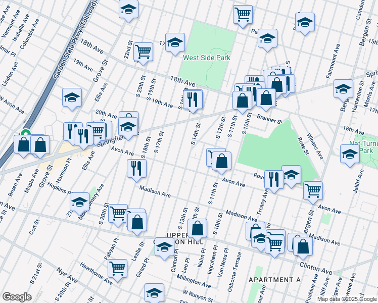 map of restaurants, bars, coffee shops, grocery stores, and more near in Newark