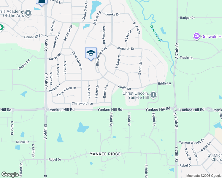 map of restaurants, bars, coffee shops, grocery stores, and more near 8301 South 63rd Street in Lincoln