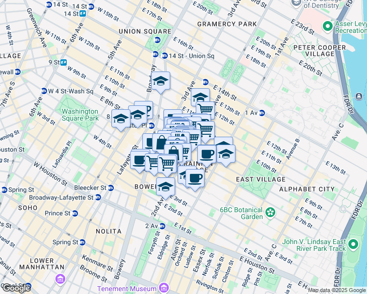 map of restaurants, bars, coffee shops, grocery stores, and more near in New York